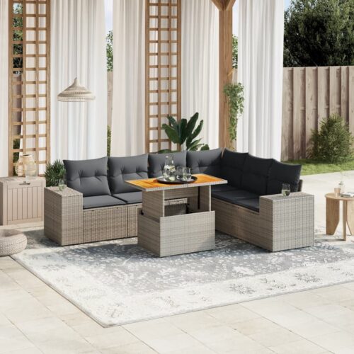 7-Piece Garden Sofa Set Outdoor Patio Lounge Wicker Rattan Furniture Setting Grey - Image 2