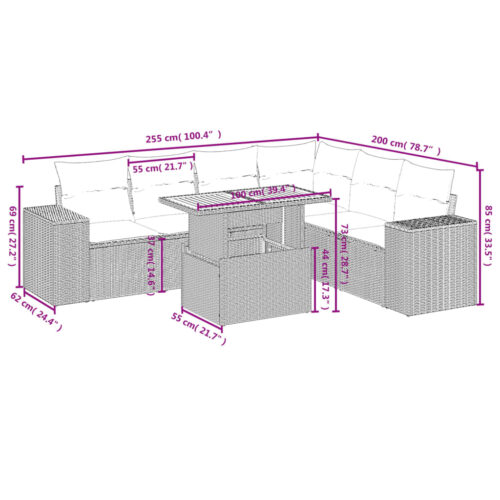 7-Piece Garden Sofa Set Outdoor Patio Lounge Wicker Rattan Furniture Setting Grey - Image 3