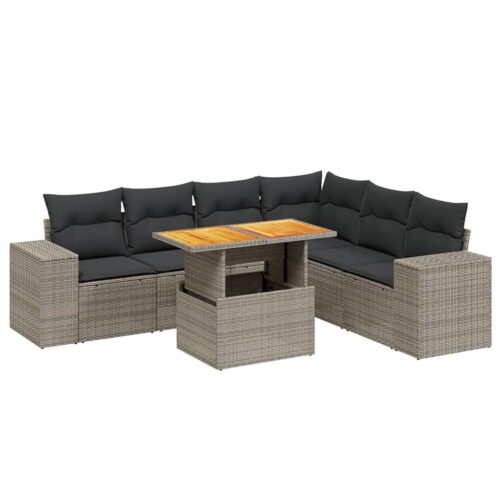 7-Piece Garden Sofa Set Outdoor Patio Lounge Wicker Rattan Furniture Setting Grey - Image 5