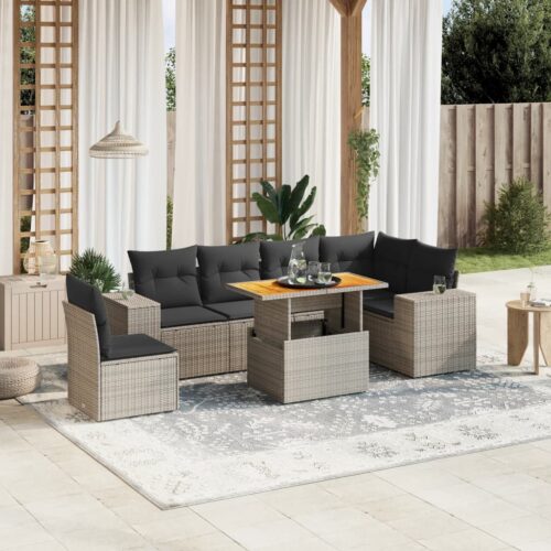 7-Piece Garden Sofa Set Outdoor Patio Lounge Wicker Rattan Furniture Setting Grey - Image 2
