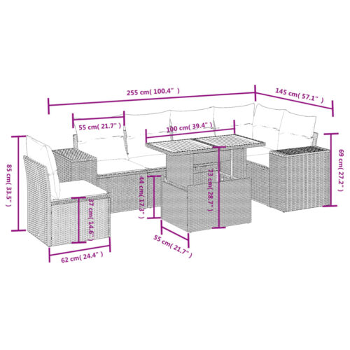 7-Piece Garden Sofa Set Outdoor Patio Lounge Wicker Rattan Furniture Setting Grey - Image 3