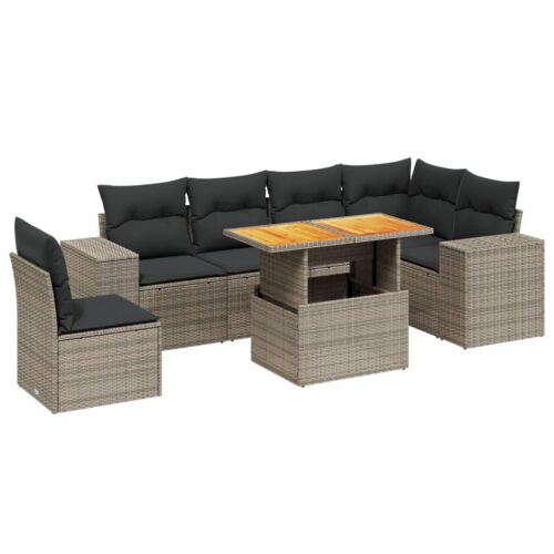 7-Piece Garden Sofa Set Outdoor Patio Lounge Wicker Rattan Furniture Setting Grey - Image 5