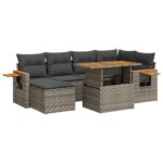 7-Piece Garden Sofa Set Outdoor Patio Lounge Wicker Rattan Furniture Setting Grey Acacia