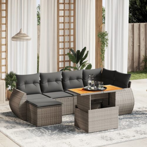 7-Piece Garden Sofa Set Outdoor Patio Lounge Wicker Rattan Furniture Setting Grey - Image 2