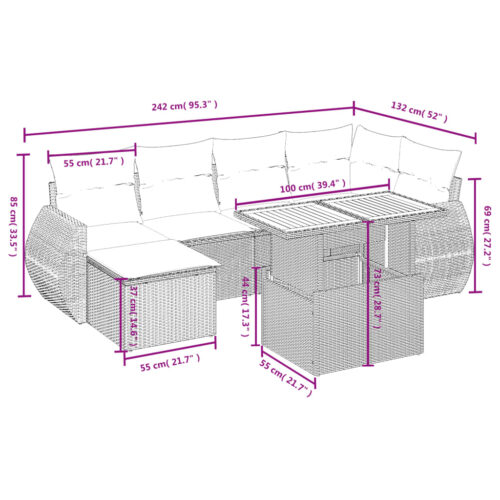 7-Piece Garden Sofa Set Outdoor Patio Lounge Wicker Rattan Furniture Setting Grey - Image 3