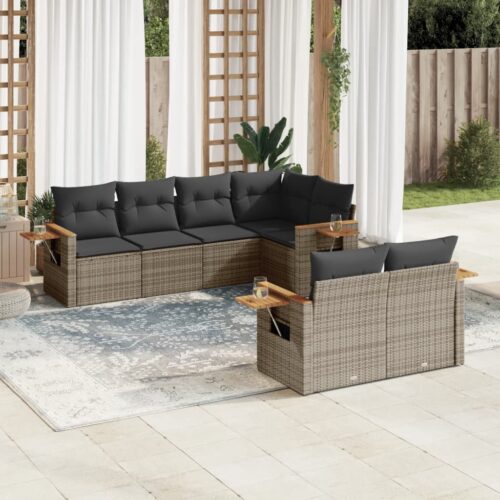 7-Piece Garden Sofa Set Outdoor Patio Lounge Wicker Rattan Furniture Setting Grey - Image 2