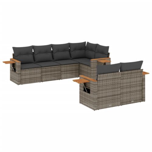 7-Piece Garden Sofa Set Outdoor Patio Lounge Wicker Rattan Furniture Setting Grey - Image 14