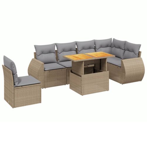 7-Piece Garden Sofa Set Outdoor Patio Lounge Wicker Rattan Furniture Setting Beige