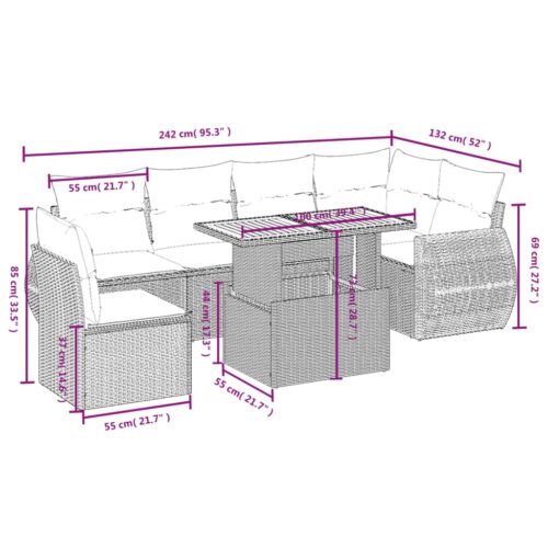 7-Piece Garden Sofa Set Outdoor Patio Lounge Wicker Rattan Furniture Setting Beige - Image 3
