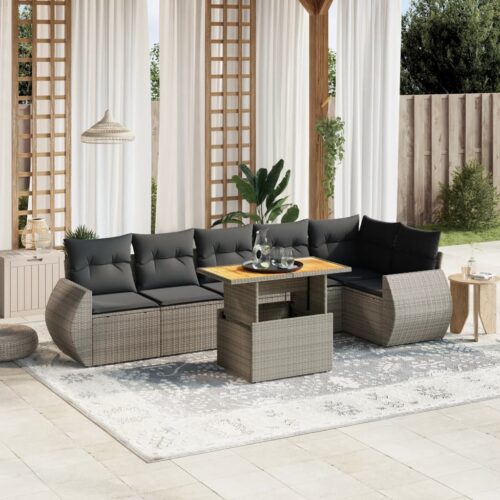 7-Piece Garden Sofa Set Outdoor Patio Lounge Wicker Rattan Furniture Setting Grey - Image 2