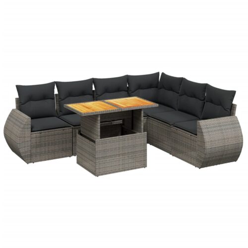 7-Piece Garden Sofa Set Outdoor Patio Lounge Wicker Rattan Furniture Setting Grey - Image 5