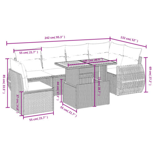 7-Piece Garden Sofa Set Outdoor Patio Lounge Wicker Rattan Furniture Setting Grey - Image 3