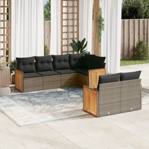 7-Piece Garden Sofa Set Outdoor Patio Lounge Wicker Rattan Furniture Setting Grey - Image 2