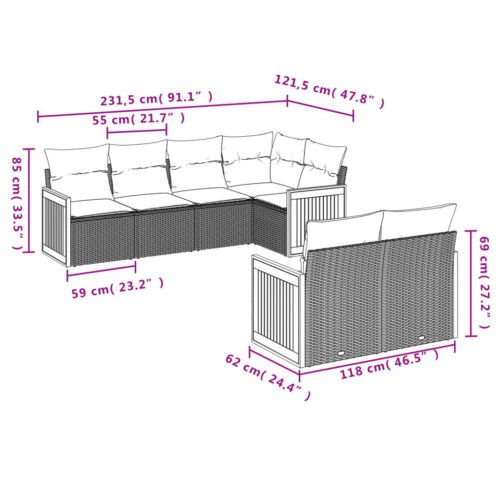 7-Piece Garden Sofa Set Outdoor Patio Lounge Wicker Rattan Furniture Setting Grey - Image 7
