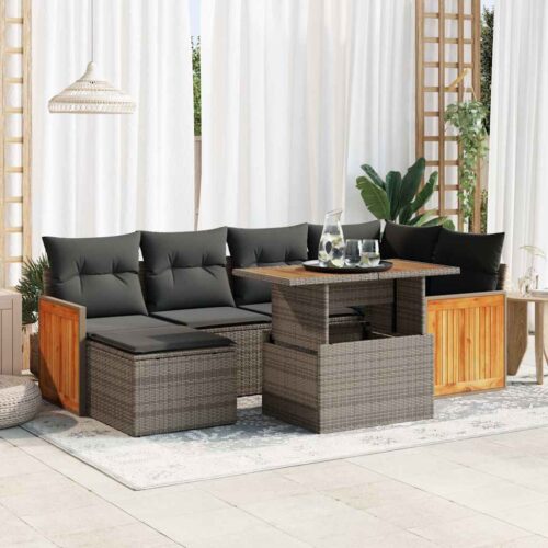 8-Piece Garden Sofa Set Outdoor Patio Lounge Couch Wicker Rattan Furniture Grey Acacia - Image 2