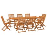 9-Piece Garden Dining Set 220x90x75cm Solid Wood Acacia
