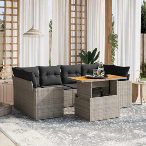 7-Piece Garden Sofa Set Outdoor Patio Lounge Wicker Rattan Furniture Setting Grey - Image 2