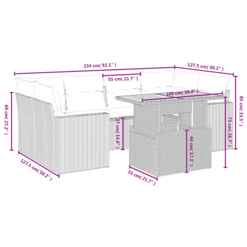 7-Piece Garden Sofa Set Outdoor Patio Lounge Wicker Rattan Furniture Setting Grey - Image 3