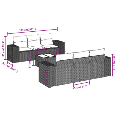 7-Piece Garden Sofa Set Outdoor Patio Lounge Wicker Rattan Furniture Setting Grey - Image 3