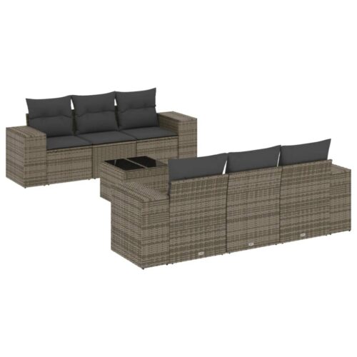 7-Piece Garden Sofa Set Outdoor Patio Lounge Wicker Rattan Furniture Setting Grey - Image 5