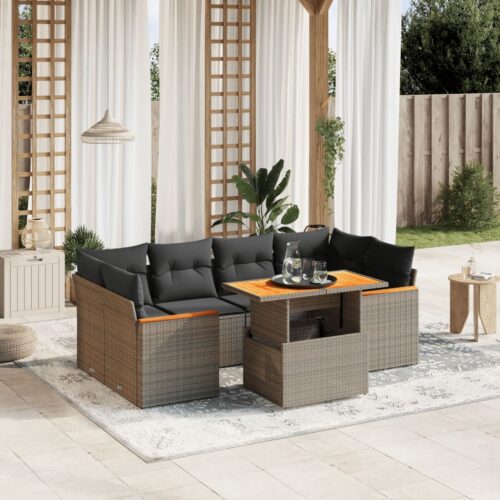 7-Piece Garden Sofa Set Outdoor Patio Lounge Wicker Rattan Furniture Setting Grey - Image 2
