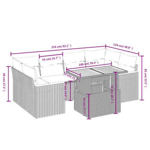 7-Piece Garden Sofa Set Outdoor Patio Lounge Wicker Rattan Furniture Setting Grey - Image 3