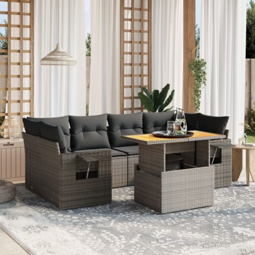 7-Piece Garden Sofa Set Outdoor Patio Lounge Wicker Rattan Furniture Setting Grey - Image 2