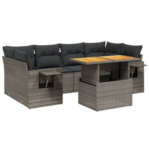 7-Piece Garden Sofa Set Outdoor Patio Lounge Wicker Rattan Furniture Setting Grey - Image 5