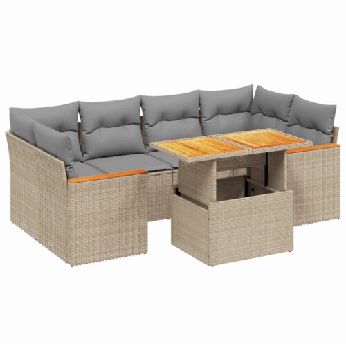 7-Piece Garden Sofa Set Outdoor Patio Lounge Wicker Rattan Furniture Setting Beige
