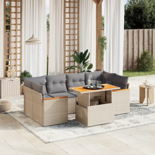 7-Piece Garden Sofa Set Outdoor Patio Lounge Wicker Rattan Furniture Setting Beige - Image 2