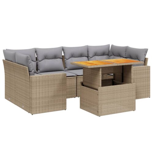 7-Piece Garden Sofa Set Outdoor Patio Lounge Wicker Rattan Furniture Setting Beige