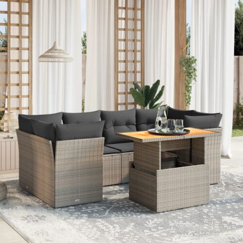 7-Piece Garden Sofa Set Outdoor Patio Lounge Wicker Rattan Furniture Setting Grey - Image 2