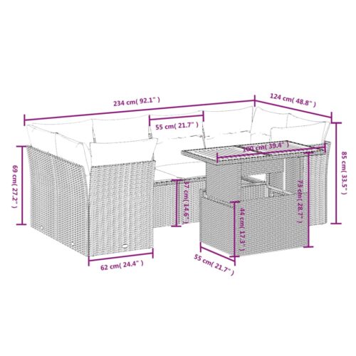 7-Piece Garden Sofa Set Outdoor Patio Lounge Wicker Rattan Furniture Setting Grey - Image 3