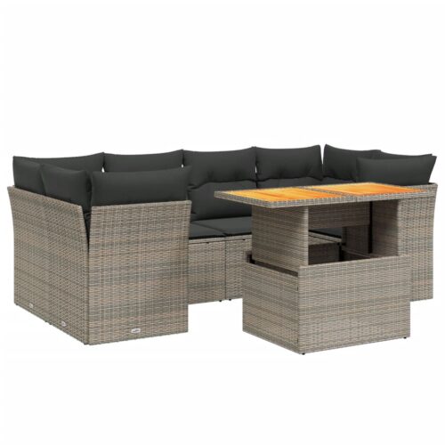 7-Piece Garden Sofa Set Outdoor Patio Lounge Wicker Rattan Furniture Setting Grey - Image 5