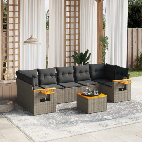 8-Piece Garden Sofa Set Outdoor Patio Lounge Couch Wicker Rattan Furniture Grey - Image 2