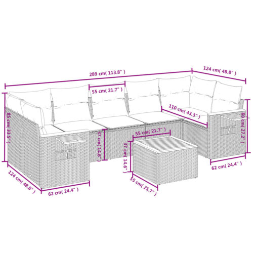 8-Piece Garden Sofa Set Outdoor Patio Lounge Couch Wicker Rattan Furniture Grey - Image 9