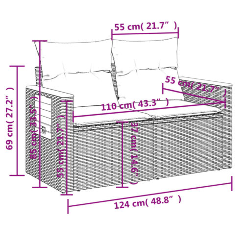 8-Piece Garden Sofa Set Outdoor Patio Lounge Couch Wicker Rattan Furniture Grey - Image 12