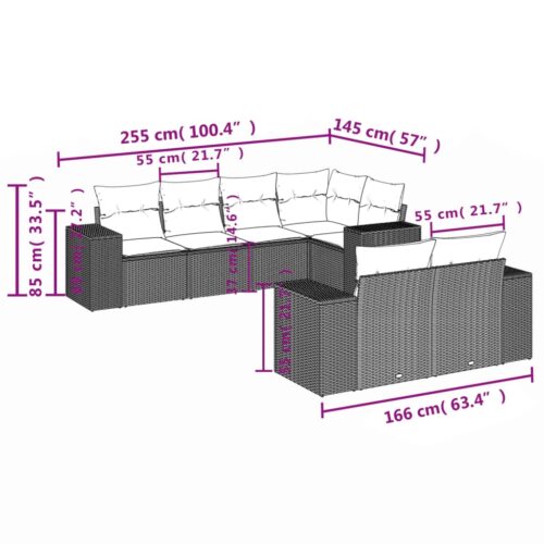 7-Piece Garden Sofa Set Outdoor Patio Lounge Wicker Rattan Furniture Setting Grey - Image 7
