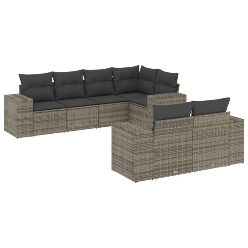 7-Piece Garden Sofa Set Outdoor Patio Lounge Wicker Rattan Furniture Setting Grey - Image 13