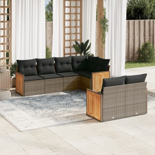 7-Piece Garden Sofa Set Outdoor Patio Lounge Wicker Rattan Furniture Setting Grey - Image 2