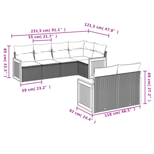 7-Piece Garden Sofa Set Outdoor Patio Lounge Wicker Rattan Furniture Setting Grey - Image 3