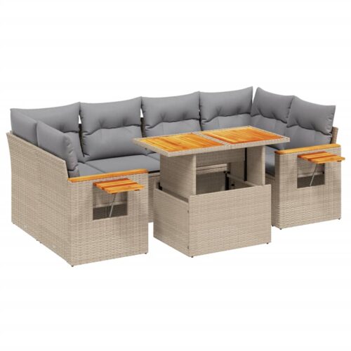 7-Piece Garden Sofa Set Outdoor Patio Lounge Wicker Rattan Furniture Setting Beige
