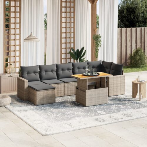 8-Piece Garden Sofa Set Outdoor Patio Lounge Couch Wicker Rattan Furniture Grey - Image 2