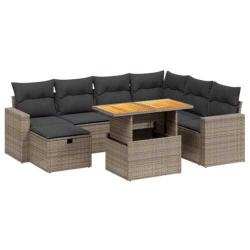 8-Piece Garden Sofa Set Outdoor Patio Lounge Couch Wicker Rattan Furniture Grey - Image 5