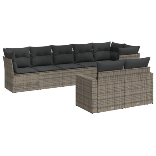 8-Piece Garden Sofa Set Outdoor Patio Lounge Couch Wicker Rattan Furniture Grey - Image 5