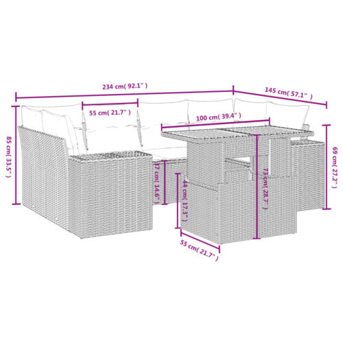 7-Piece Garden Sofa Set Outdoor Patio Lounge Wicker Rattan Furniture Setting Grey - Image 3