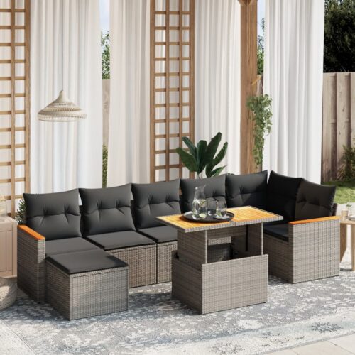 8-Piece Garden Sofa Set Outdoor Patio Lounge Couch Wicker Rattan Furniture Grey - Image 2