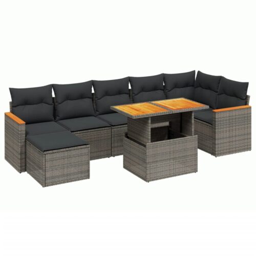 8-Piece Garden Sofa Set Outdoor Patio Lounge Couch Wicker Rattan Furniture Grey - Image 5