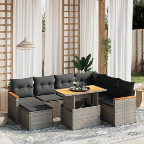 8-Piece Garden Sofa Set Outdoor Patio Lounge Couch Wicker Rattan Furniture Grey - Image 2