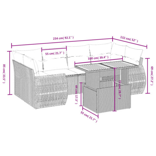 7-Piece Garden Sofa Set Outdoor Patio Lounge Wicker Rattan Furniture Setting Grey - Image 3